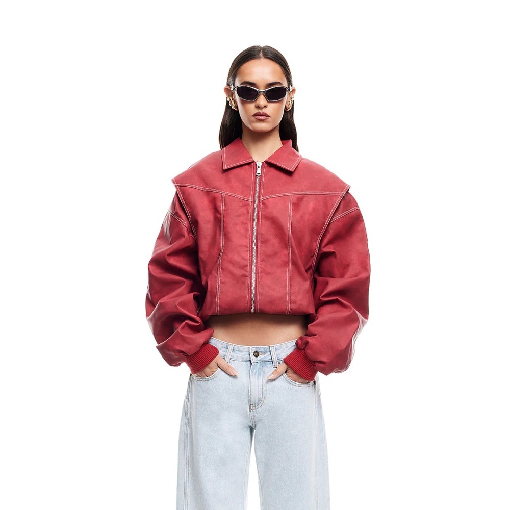 Lioness Red Cropped Bomber Jacket